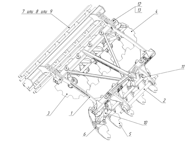 Общее устройство бороны дисковой навесной PALLADA 1800-01