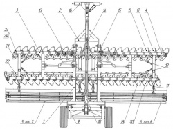 Общее устройство бороны дисковой прицепной PALLADA 6000